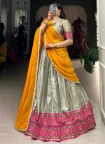 Jacquard Silk Grey Festival Wear Weaving  Readymade Lehenga Choli